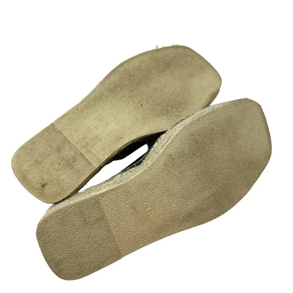 Zara Black Leather Buckle Espadrille Jute Slide Sandals Size 41‎ / US 10.5 - Picture 8 of 9